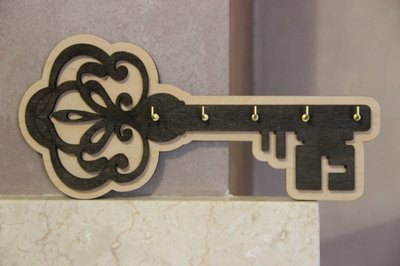 Дерев'яна ключниця у формі великого ключа на 5 гачків, ручна робота 2036775163 фото
