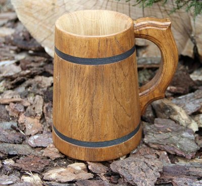Темний дерев'яний бокал пивний, дубовий кухоль для пива, пивна кружка з натурального дерева 1705245380 фото