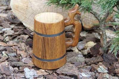 Дерев'яний бокал пивний, дубовий кухоль для пива, пивна кружка з натурального дерева 1800412271 фото