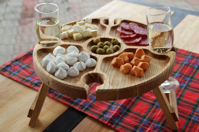 Столик для бокалів та закусок, круглий винний столик, дубовий столик з розкладними ніжками 1706385623 фото