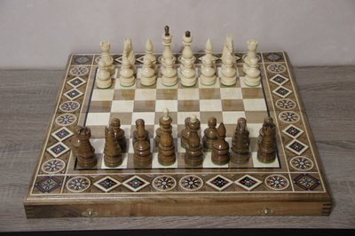 Ексклюзивний набір 3 в 1, шахи, шашки, нарди, ручна різьба з інкрустацією, 48*48 см 2037326243 фото