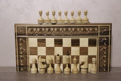 Шахи+шашки+нарди, подарунковий набір, ручна різьба, 48*48 см 2037439768 фото