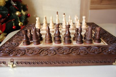 Шахи+шашки+нарди, подарунковий набір, шахи різьблені, 55*55 см 2062198863 фото