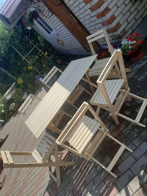 Комплект дерев'яних меблів (стіл +4 стільці) ручна робота. 1668967246 фото