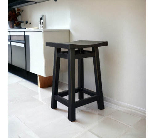 Дерев'яний напівбарний табурет ХВИЛЯ Стілець з дерева Табуретка для пабу, кафе, бару, кухні Висота 58см Чорний