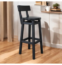 Високий дерев'яний чорний стілець зі спинкою Барний табурет з натурального дерева для кухні, кафе, бару Дублін 750