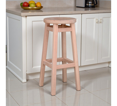 Високий барний стілець КОМФОРТ з дерева для барів, пабів, кафе, кухні Табурет круглий дерев'яний без спинки h75см Бежевий