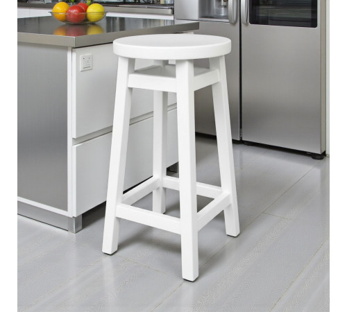 Напівбарний дерев'яний табурет для кухні КОМФОРТ Круглий стілець без спинки з дерева для кафе, бара Висота 50см Білий