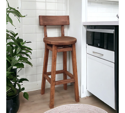Високий дерев'яний стілець зі спинкою Барний табурет з натурального дерева для високої барної стійки Дублін 750