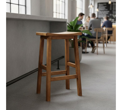 Дерев’яний барний табурет з натурального дерева в сучасному стиліі Стілець широкий ПАБ Хвиля Нова h70