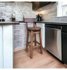 Високий дерев'яний стілець зі спинкою Коричневий Полісандр барний табурет з натурального дерева для високої барної стійки Дублін