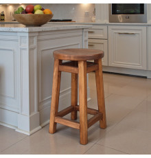 Напівбарний дерев'яний табурет для кухні КОМФОРТ Круглий стілець без спинки з дерева для кафе, бара Висота 50см Горіх темний