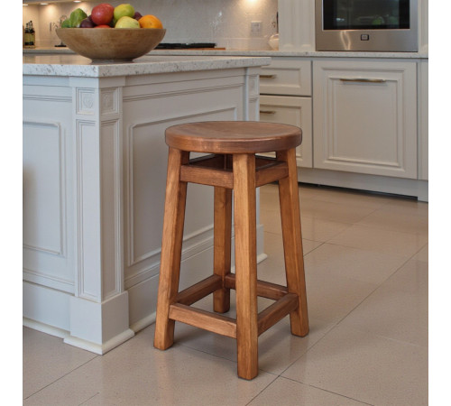 Напівбарний дерев'яний табурет для кухні КОМФОРТ Круглий стілець без спинки з дерева для кафе, бара Висота 50см Горіх темний