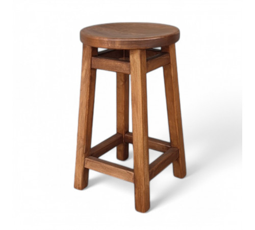 Напівбарний дерев'яний табурет для кухні КОМФОРТ Круглий стілець без спинки з дерева для кафе, бара Висота 50см Горіх темний