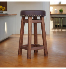 Табурет з м'яким круглим сидінням Дерев'яний стілець з м'якою сидушкою для кухні, бару ПАБу коричневий 620