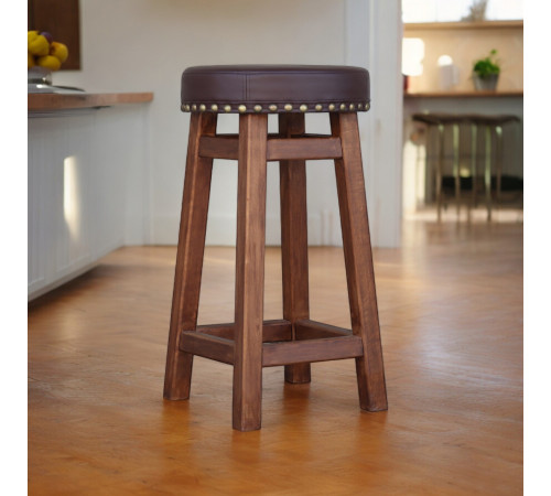 Табурет з м'яким круглим сидінням Дерев'яний стілець з м'якою сидушкою для кухні, бару ПАБу коричневий 620