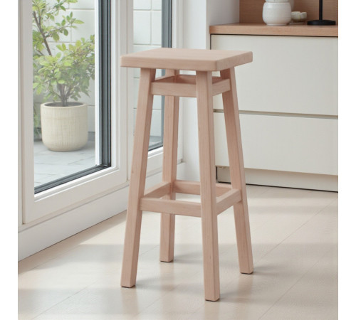 Високий дерев'яний табурет із квадратним сидінням для барної стійки Полубарний стілець для кухні, бару, кафе Мілан Натуральний сві