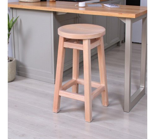 Напівбарний дерев'яний табурет для кухні КОМФОРТ Круглий стілець без спинки з дерева для кафе, бара Висота 50см