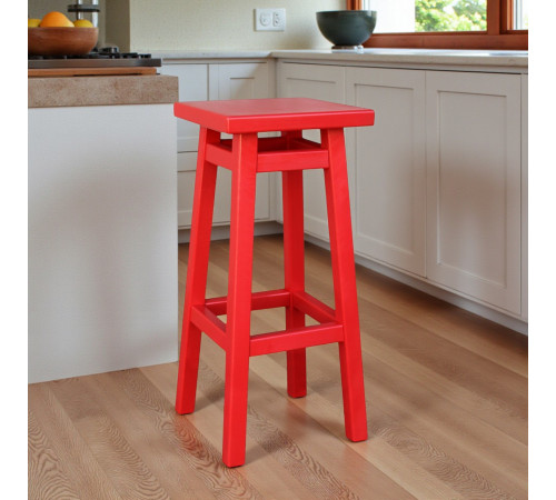Високий дерев'яний табурет із квадратним сидінням для барної стійки Полубарний стілець для кухні, бару, кафе Мілан Червоний