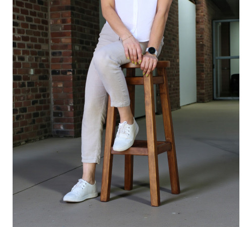 Високий барний стілець КОМФОРТ з дерева для барів, пабів, кафе, кухні Табурет круглий дерев'яний без спинки h75см