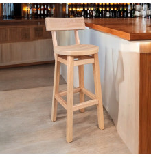 Високий дерев'яний стілець зі спинкою Бежевий барний табурет з натурального дерева для високої барної стійки Дублін 750