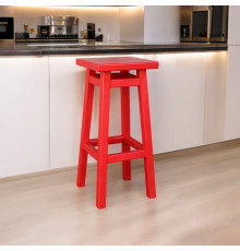 Високий червоний дерев'яний табурет з квадратним сидінням для барної стійки Напівбарний стілець для кухні бару кафе 750