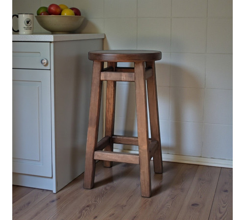 Високий барний стілець з дерева для барів, пабів, кафе, кухні Табурет круглий дерев'яний ПАБ Стандарт h75 Горіх темний