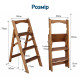Dreistufige Holzleiter für Zuhause und Fotostudio. Leicht, faltbar, gelb.