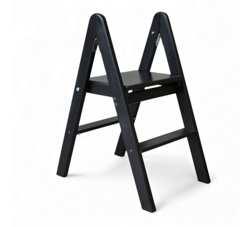 Zweistufige Holzleiter, klappbar, für Haushalt, Küche, Fotostudio, Faltbare Leiter, Schwarz