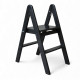 Zweistufige Holzleiter, klappbar, für Haushalt, Küche, Fotostudio, Faltbare Leiter, Schwarz