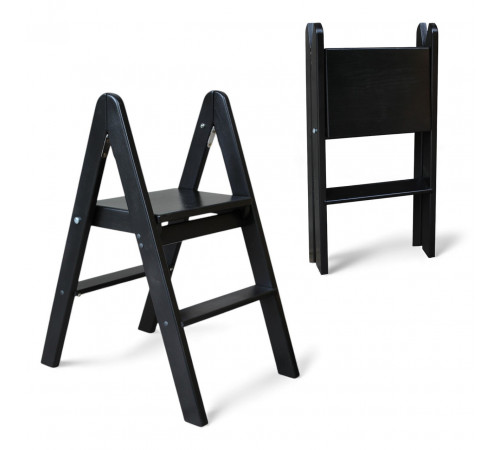 Zweistufige Holzleiter, klappbar, für Haushalt, Küche, Fotostudio, Faltbare Leiter, Schwarz