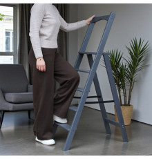 Дерев’яна розкладна драбина з поручнем Побутова висока стрем’янка для дому Сірий