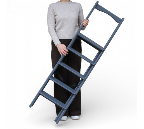 Дерев’яна розкладна драбина з поручнем Побутова висока стрем’янка для дому Сірий