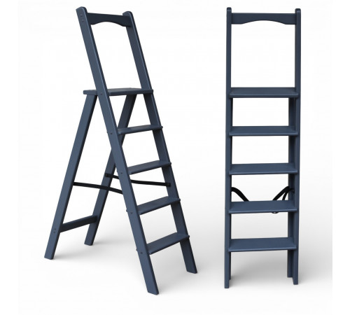 Дерев’яна розкладна драбина з поручнем Побутова висока стрем’янка для дому Сірий
