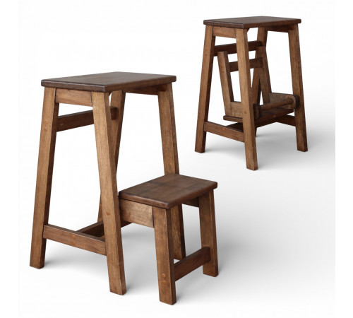 Стілець — драбина дерев'яна побутова на 2 щаблі для дому, кухні, фотостудії Драбина-трансформер побутова розкладна Полисандр