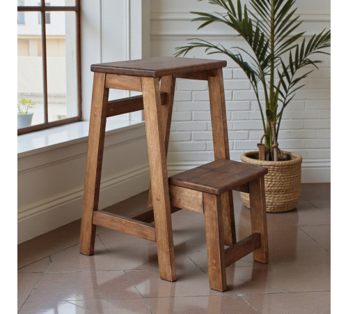 Стілець — драбина дерев'яна побутова на 2 щаблі для дому, кухні, фотостудії Драбина-трансформер побутова розкладна Полисандр