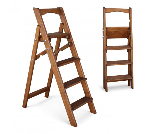 Drewniana składana drabina z 4 stopniami do domu, studia fotograficznego. Domowa składana drabina transformatorowa.