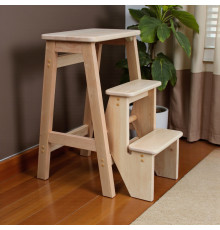 Драбина дерев'яна складана на 3 сходинки для дому, фотостудія Драбина-трансформер побутова розкладна Світле дерево