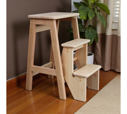 Драбина дерев'яна складана на 3 сходинки для дому, фотостудія Драбина-трансформер побутова розкладна Світле дерево