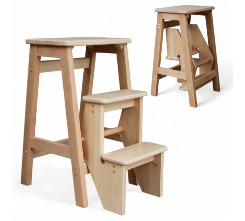 Драбина дерев'яна складана на 3 сходинки для дому, фотостудія Драбина-трансформер побутова розкладна Світле дерево