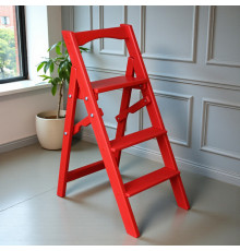 Драбина дерев'яна побутова на 3 сходинки для дому, фотостудії Сходи трансформер легкі складні розкладні Червоний