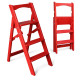 Dreistufige Holzleiter für Zuhause und Fotostudio. Leicht, faltbar, rot.