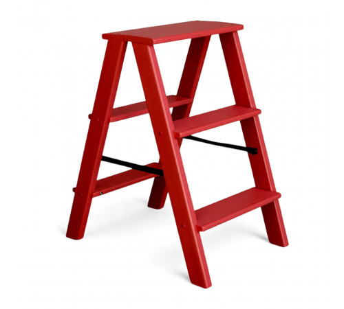 Дерев’яна драбина на 3 сходинки Побутова складана стрем'янка для дому, кухні, фотостудії побутові розкладні Вестерн Червоний