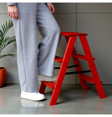 Дерев’яна драбина на 3 сходинки Побутова складана стрем'янка для дому, кухні, фотостудії побутові розкладні Вестерн Червоний