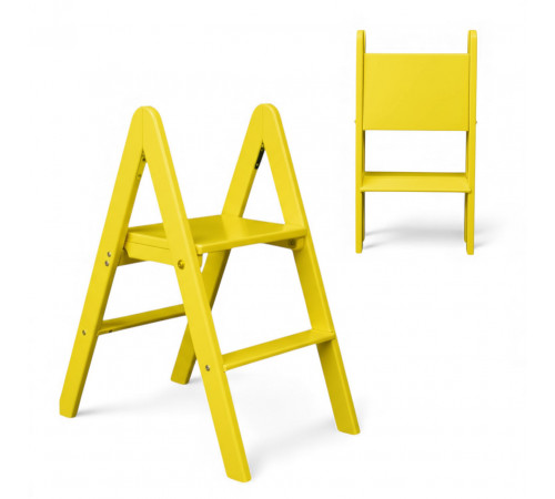 Zweistufige Holzleiter, klappbar, für Haushalt, Küche, Fotostudio, gelb