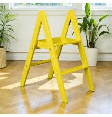 Zweistufige Holzleiter, klappbar, für Haushalt, Küche, Fotostudio, gelb