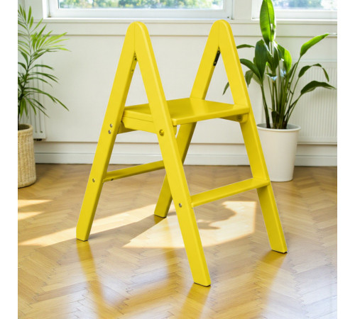 Zweistufige Holzleiter, klappbar, für Haushalt, Küche, Fotostudio, gelb