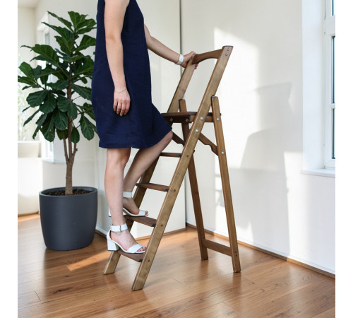 Драбина дерев'яна складана на 5 сходинок для дому, фотостудії Сходи трансформер побутові розкладні Полісандр