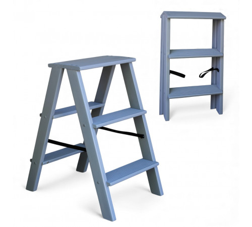 Дерев’яна драбина на 3 сходинки Побутова складана стрем'янка для дому, кухні, фотостудії побутові розкладні Вестерн Сірий