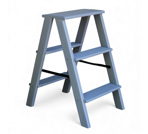 Дерев’яна драбина на 3 сходинки Побутова складана стрем'янка для дому, кухні, фотостудії побутові розкладні Вестерн Сірий